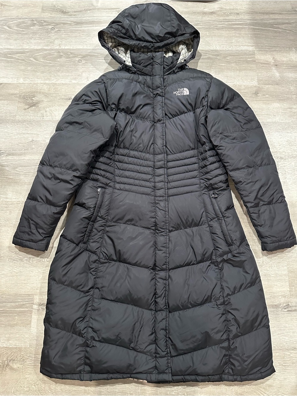I364 The North Face 600 Down Coat Long Trench Puffer Hooded Women L Jacket Black